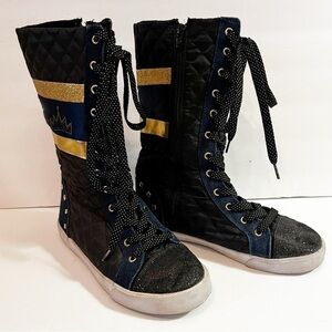 Disney D-Signed Girls Boots Blue Crown Sz 5 Black Sparkle Lace Tall Descendants